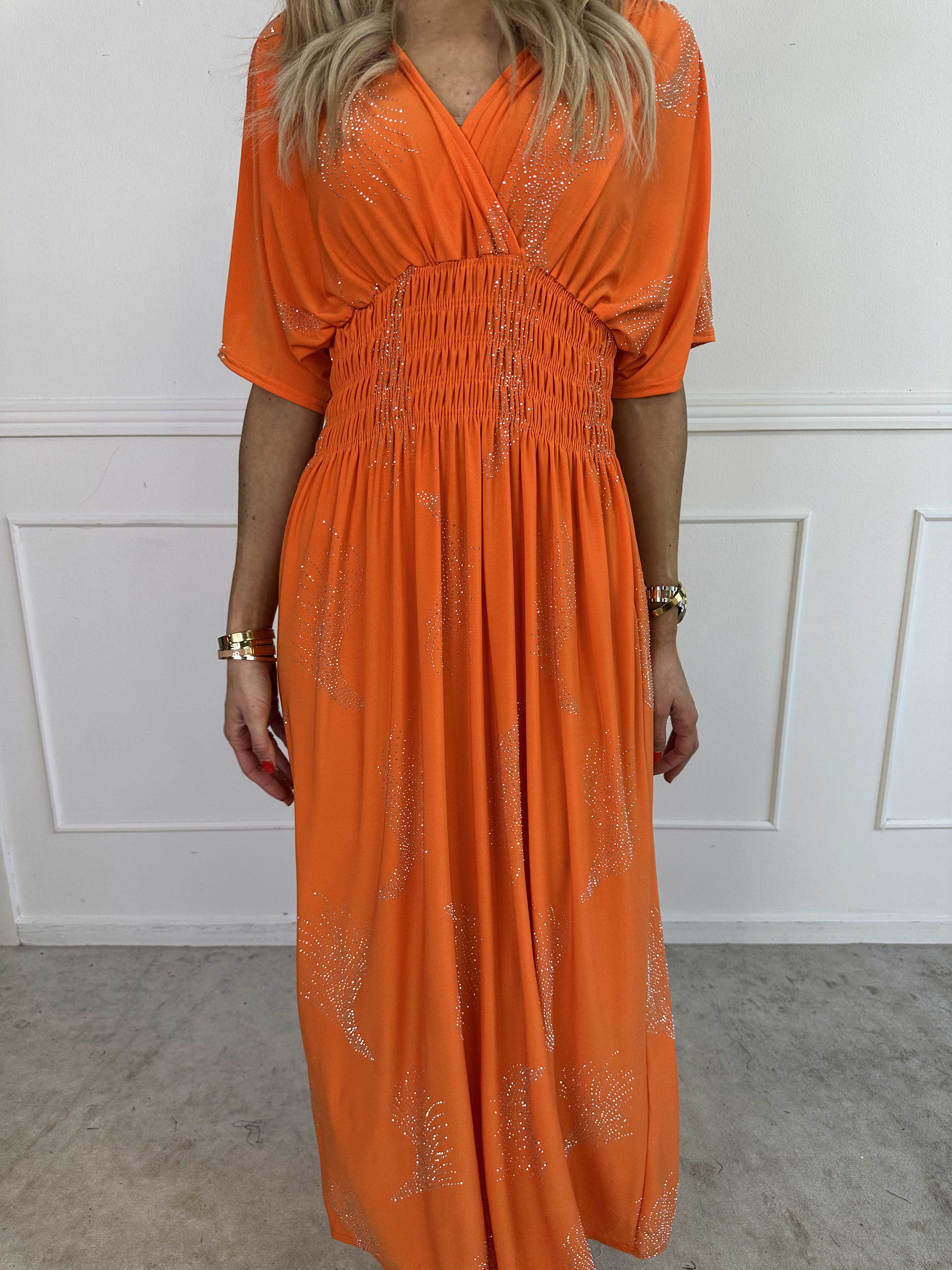 Pams Leaf Crystal - Lang elastisk kjole med mønster af similisten